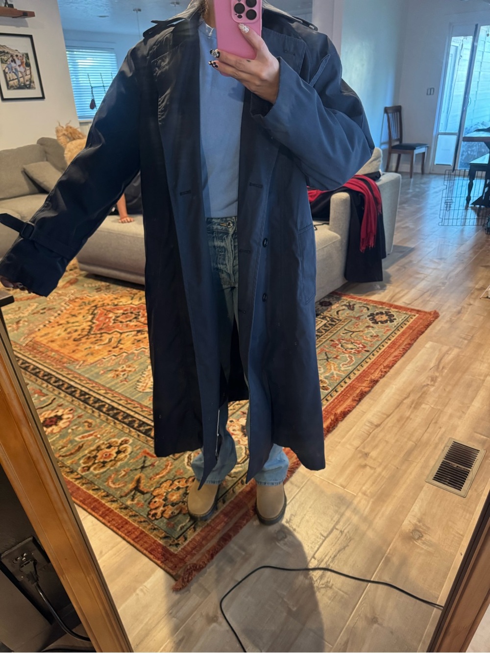 Vintage Navy Long Trench Coat